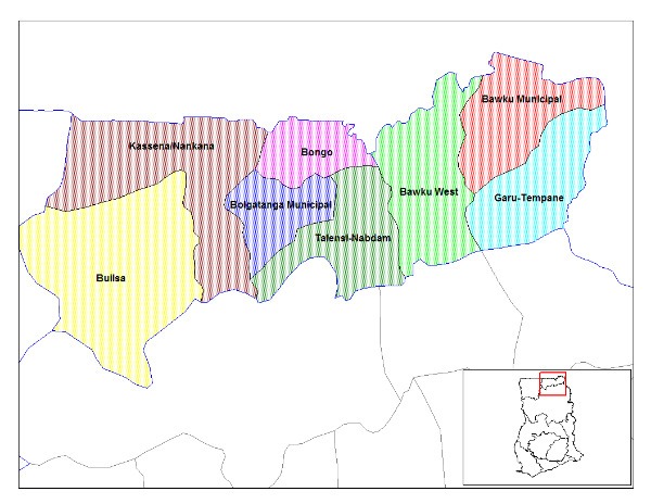 Map of the Upper East Region, Ghana