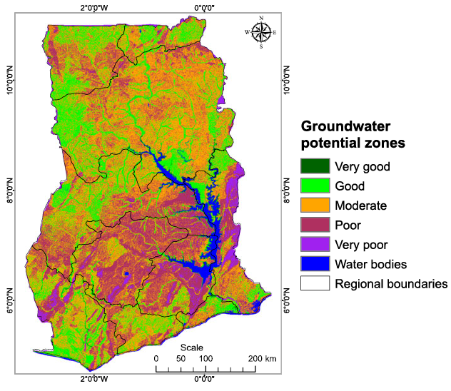 Map of groundwater potential zones of Ghana