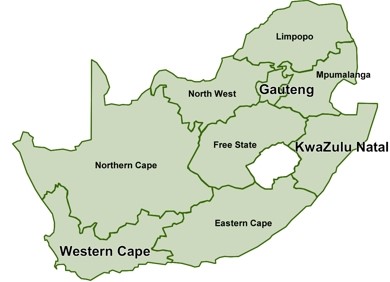 Provinces of South Africa showing location of study site