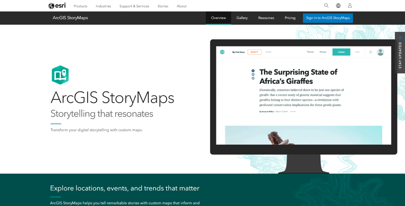ArcGIS StoryMaps overview page.