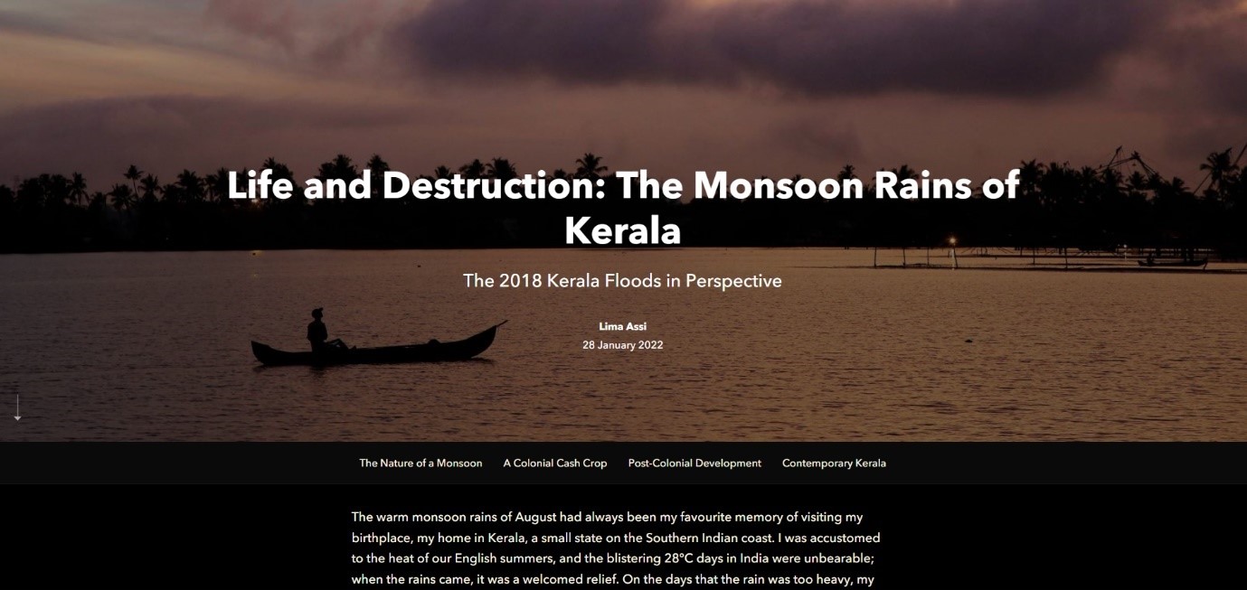 Title page of a student’s Story Map on ‘Life and Destruction: The Monsoon Rains of Kerala’
