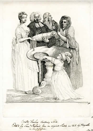 Orator Henley christening a child after Hogarth by Ireland
